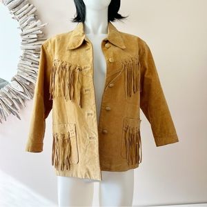 VINTAGE Fringe Leather Coat Buckskin style Jacket Shacket Ranchwear Penny Lane